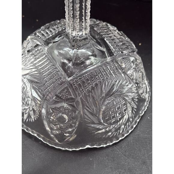 MCKEE Pressed Glass Sunburst Cut Round Pedestal Compote Pinwheel Star Cane - Picture 5 of 8